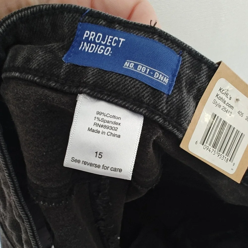 Project Indigo Baggy Denim Shorts Cutoffs size 15 Black Raw Hem No.‎ 001-DNM new